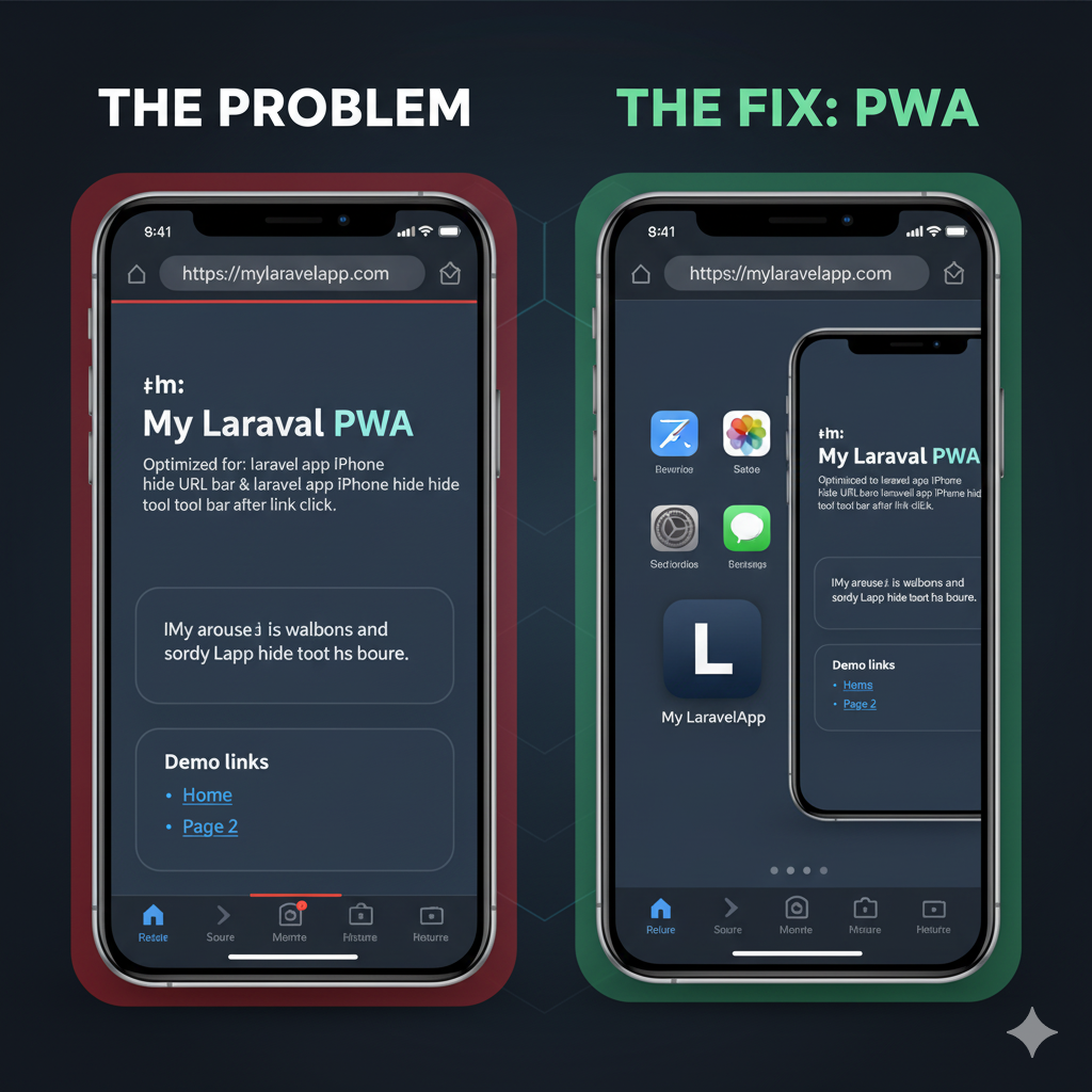 Laravel app iPhone hide URL bar and tool bar after link click tutorial with PWA and Safari optimization