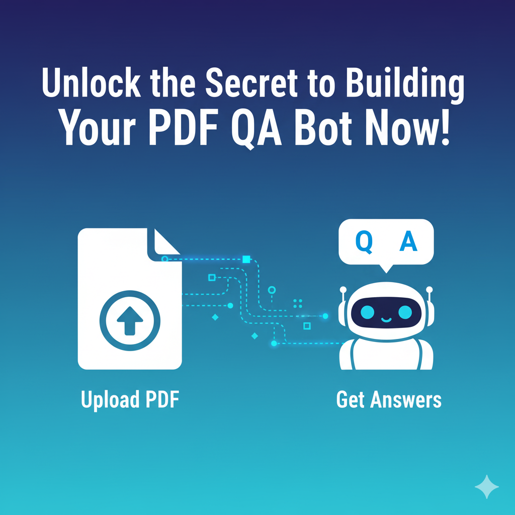 Illustration of PDF upload and a cute robot with speech bubble showing Q&A, representing building a Flask-powered PDF QA Bot with OCR and Perplexity API