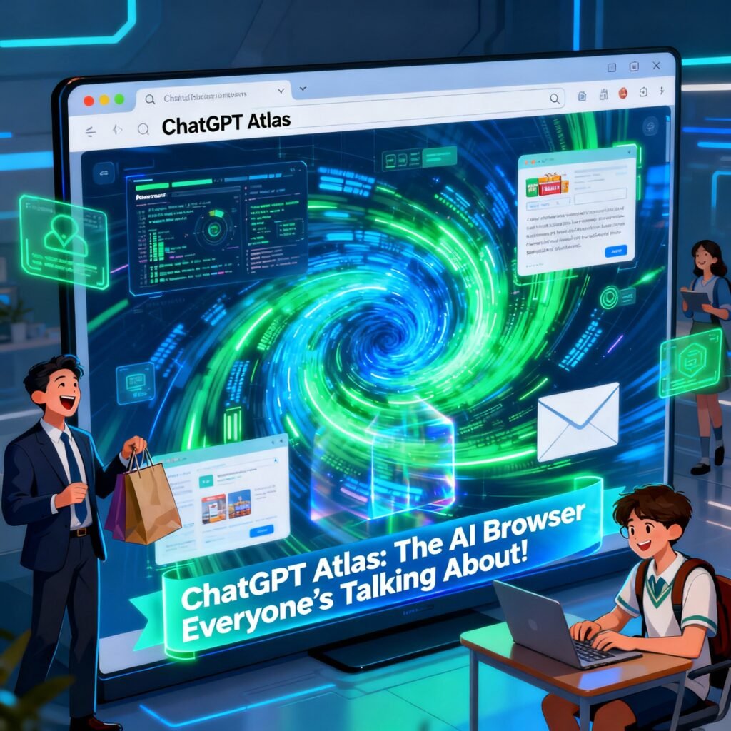 ChatGPT Atlas: The AI Browser Everyone's Talking About, showcasing dynamic AI-powered features with diverse users efficiently interacting with the web.
