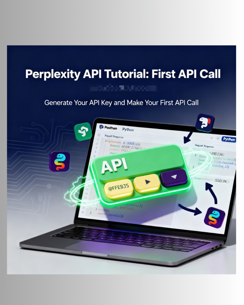 Perplexity API tutorial featuring key generation, first API call with Python and Postman, and data flow visualization