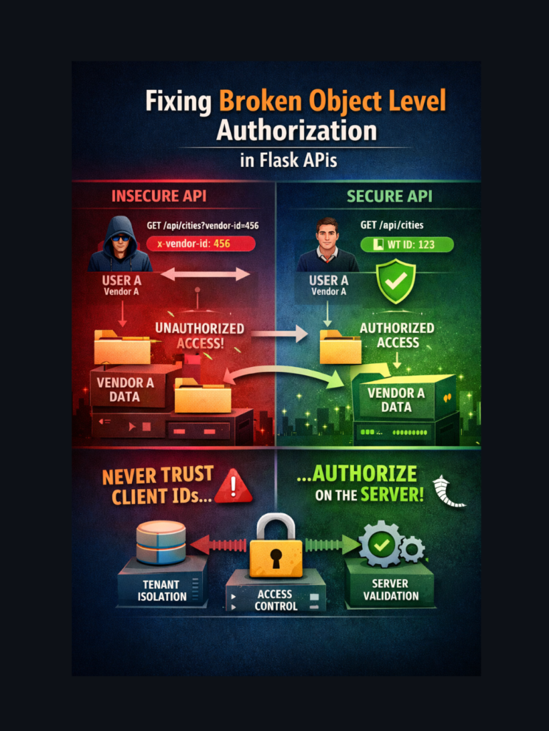 Broken Object Level Authorization vulnerability and secure authorization in Flask APIs