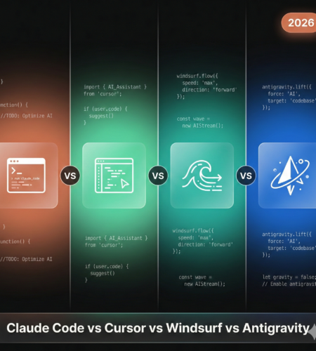 Comparison of Claude Code, Cursor, Windsurf, and Google Antigravity AI coding tools showing features and pricing for 2026