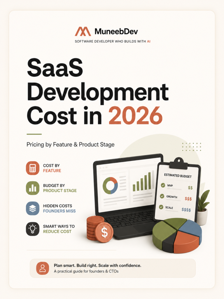 SaaS development cost in 2026 guide showing pricing by feature and product stage for founders